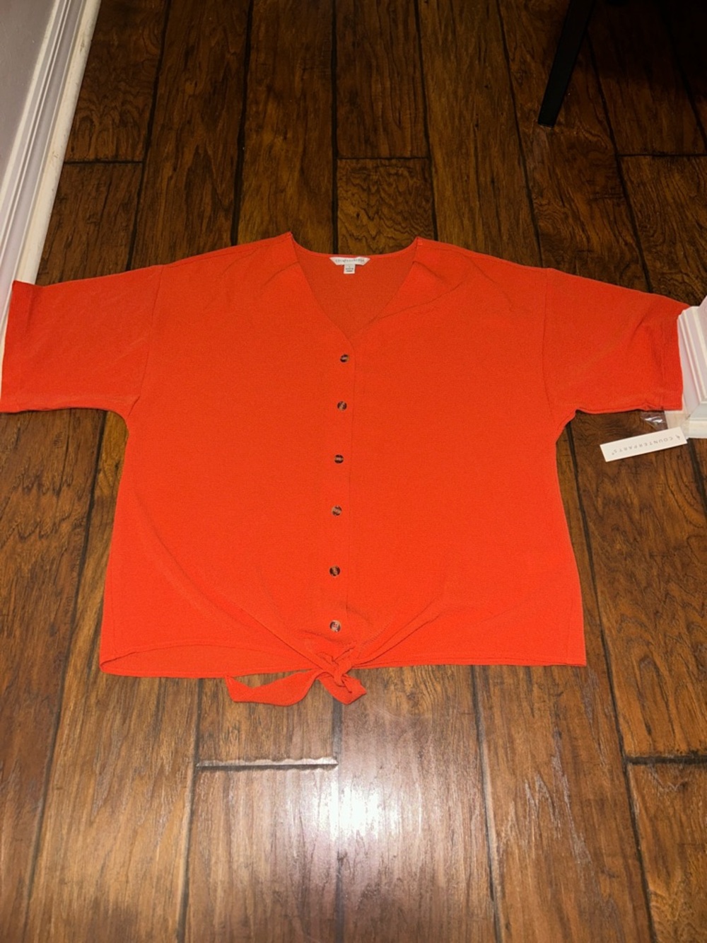 Counterparts Coral V-Neck Button Top